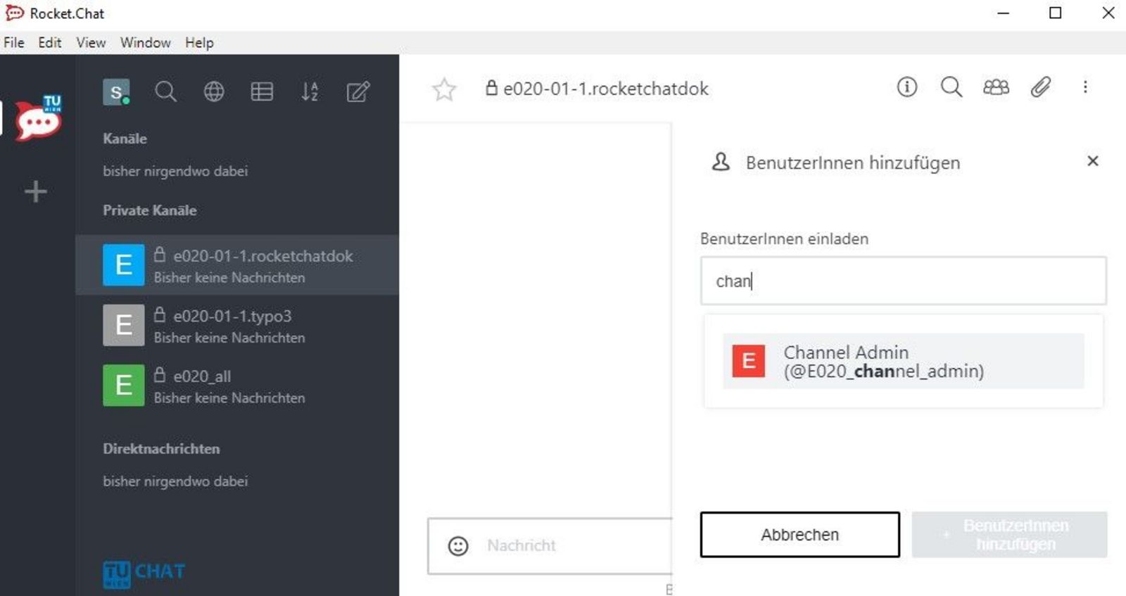 Screenshot: Channel Admin hinzufügen