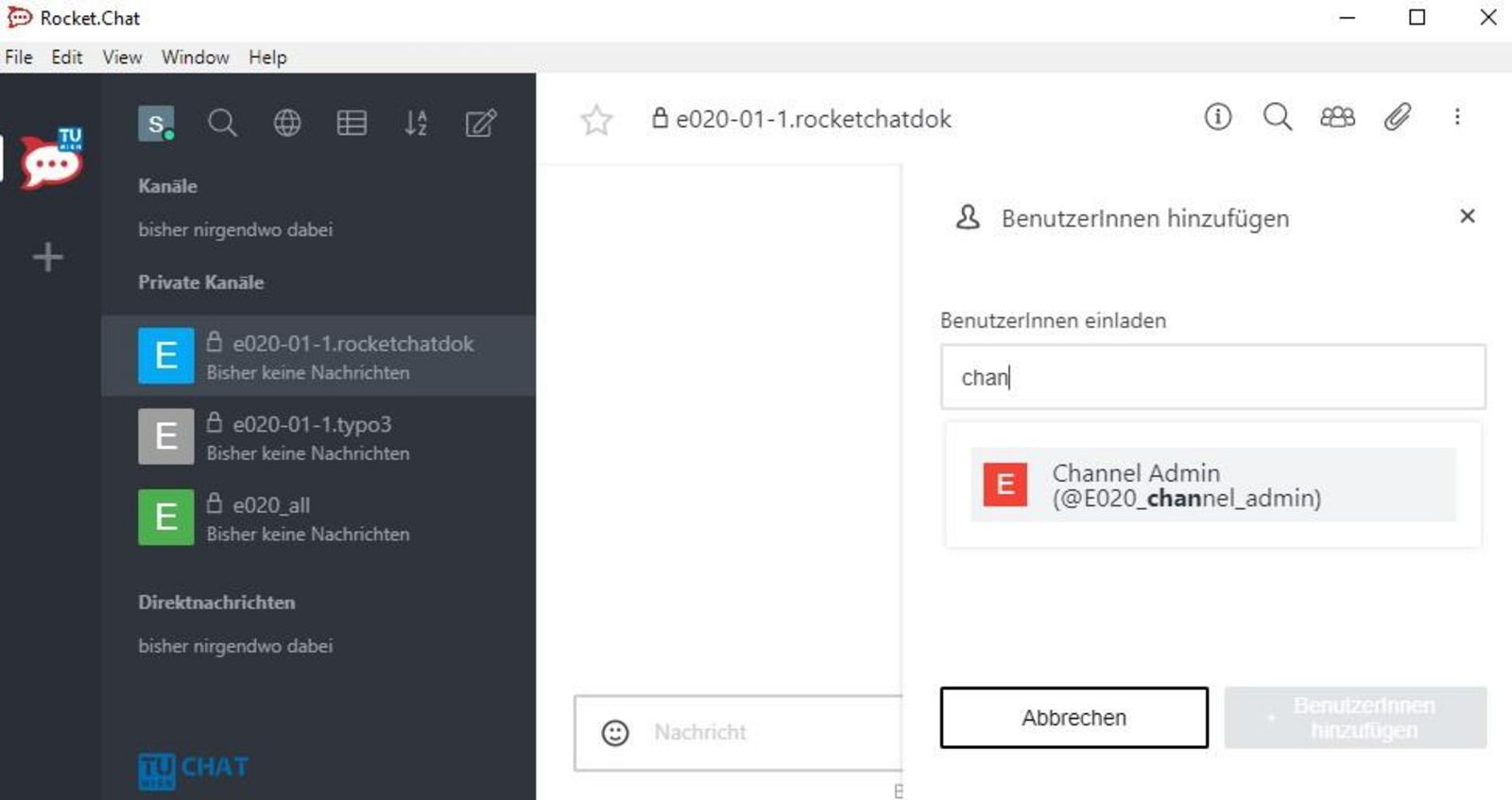 Screen: Channel Admin