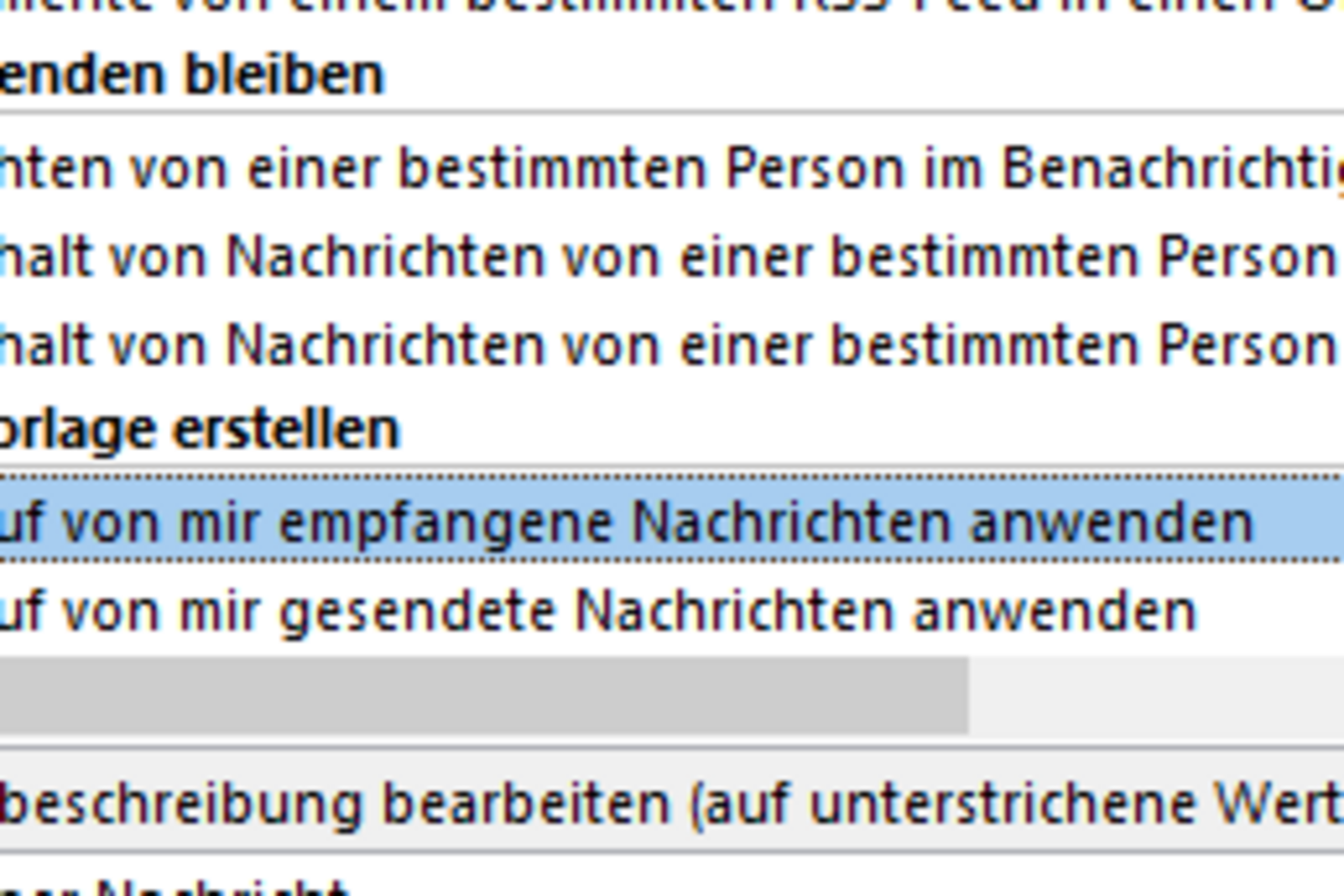 Screenshot: Apply rules to messages received by me