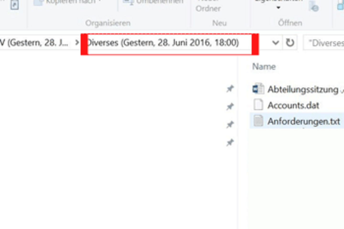Screenshot Windows10: Display of the desired previous version Screenshot Windows10: Display of the desired previous version
