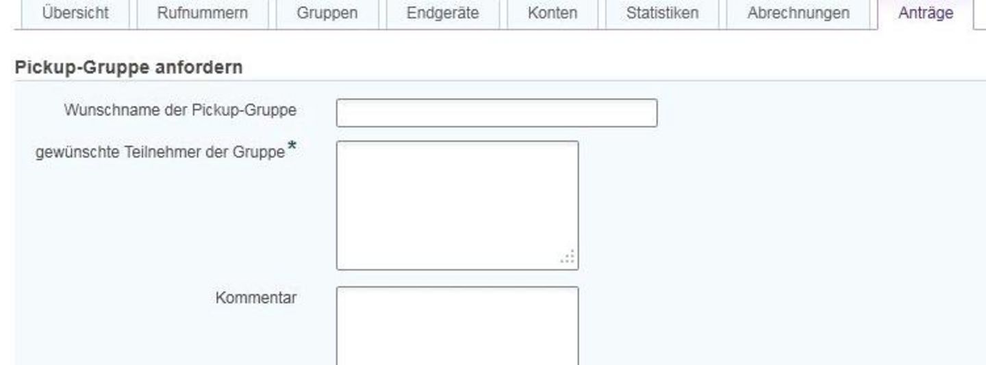 Screenshot Pickup-Gruppe anfordern Screen: Anleitung