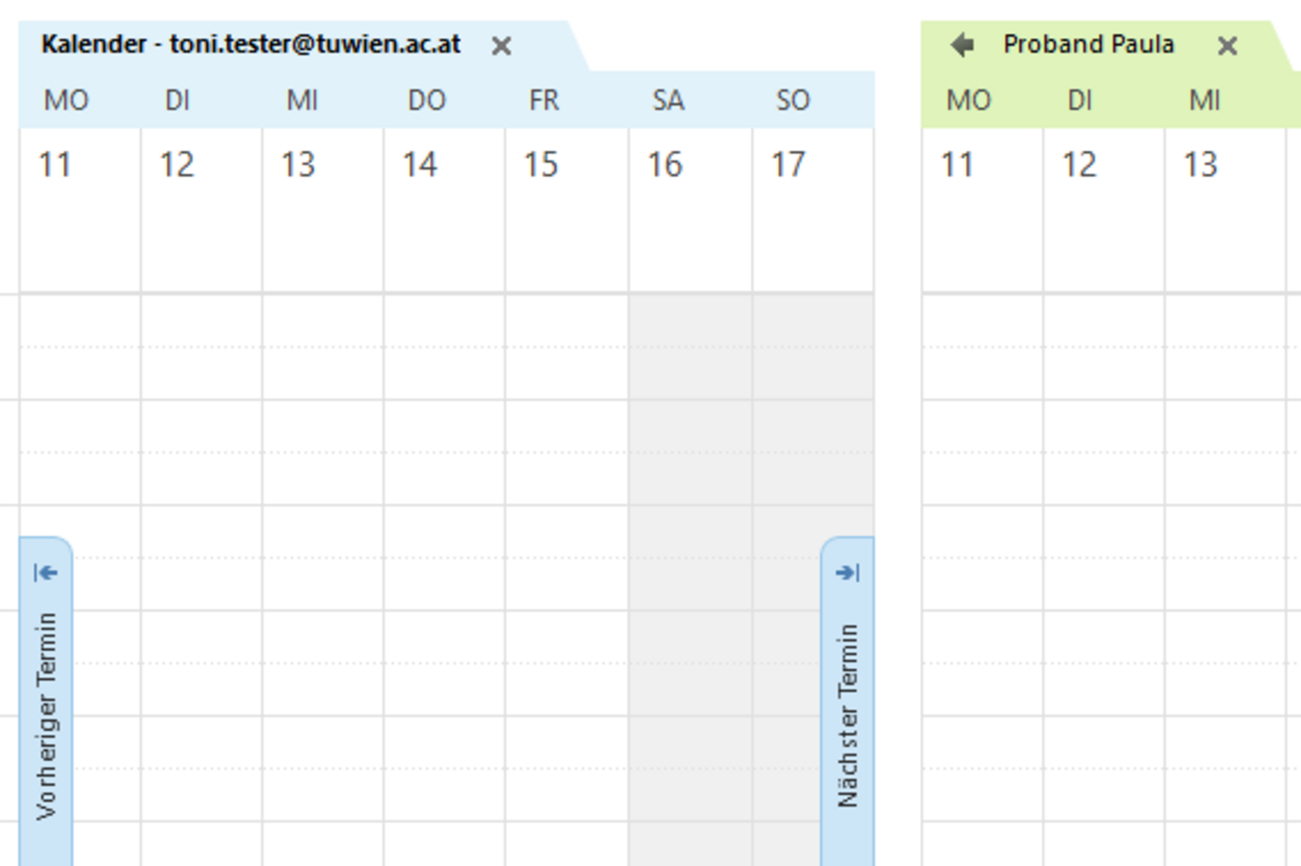 Screenshot: View of the shared calendar