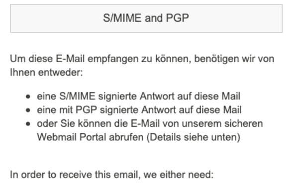 Beispielnotifikation: Registrierung zum Erhalt sicherer Nachrichten