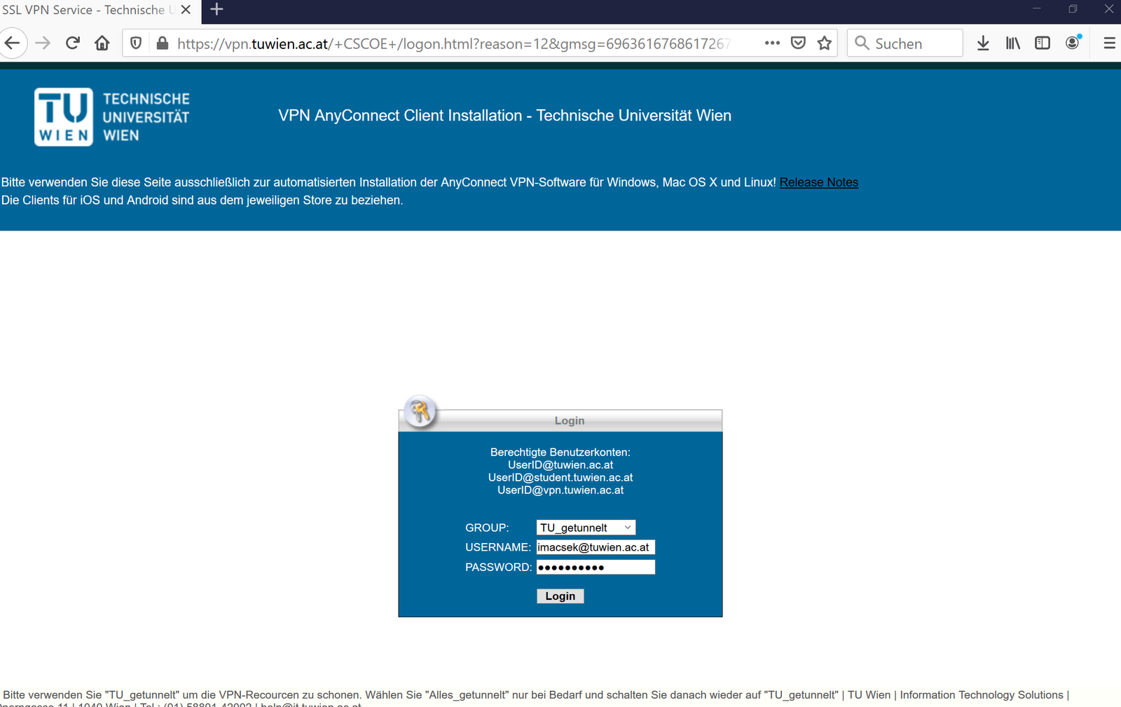 SSL VPN-Service an der TU Wien