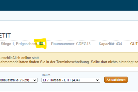 Screen: TUW Maps in TISS Lehre/ Raumbelegung