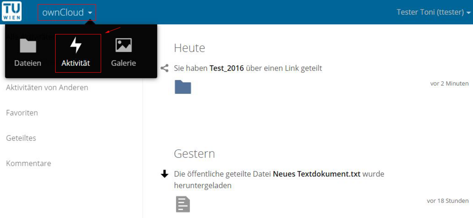 Screen: Anleitung Owncloud