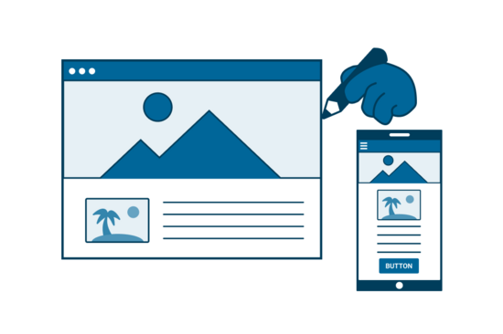 Illustration eines Designs in Desktop- und Mobilversion, die konsistente Gestaltung und ein stimmiges Nutzungserlebnis über verschiedene Geräte zeigt.