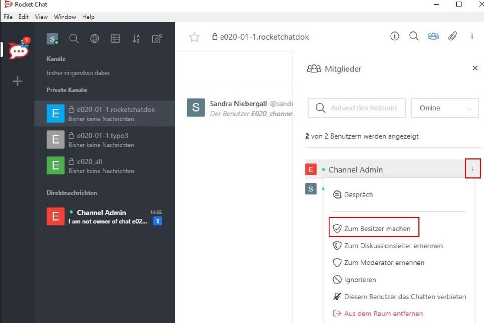 Screenshot: Channel Admin wird Besitzer des Kanals