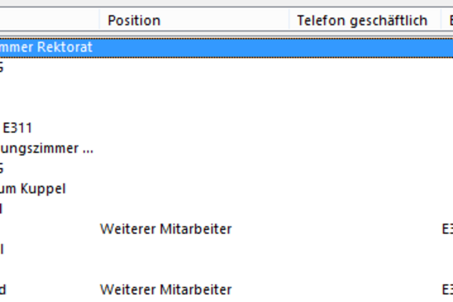 Screenshot: Outlook address book content