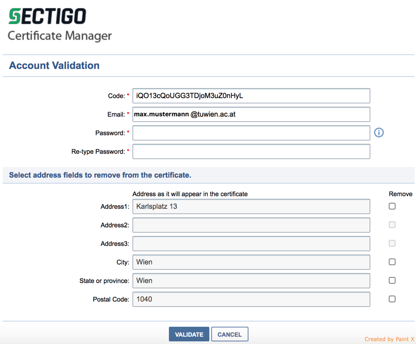 Screenshot: Validierung