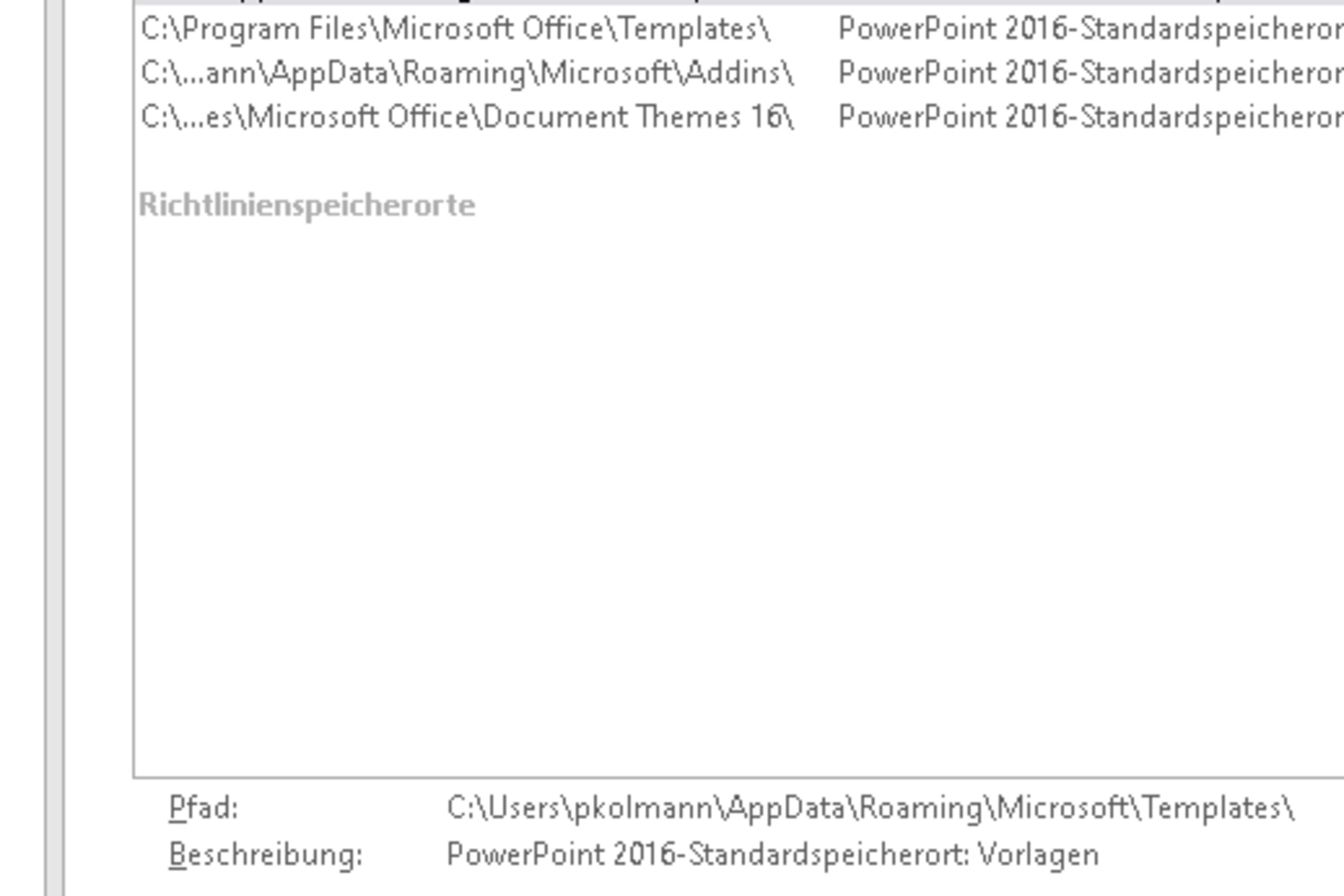 Screenshot MS PowerPoint: Trusted locations Screenshot MS PowerPoint: Trusted locations