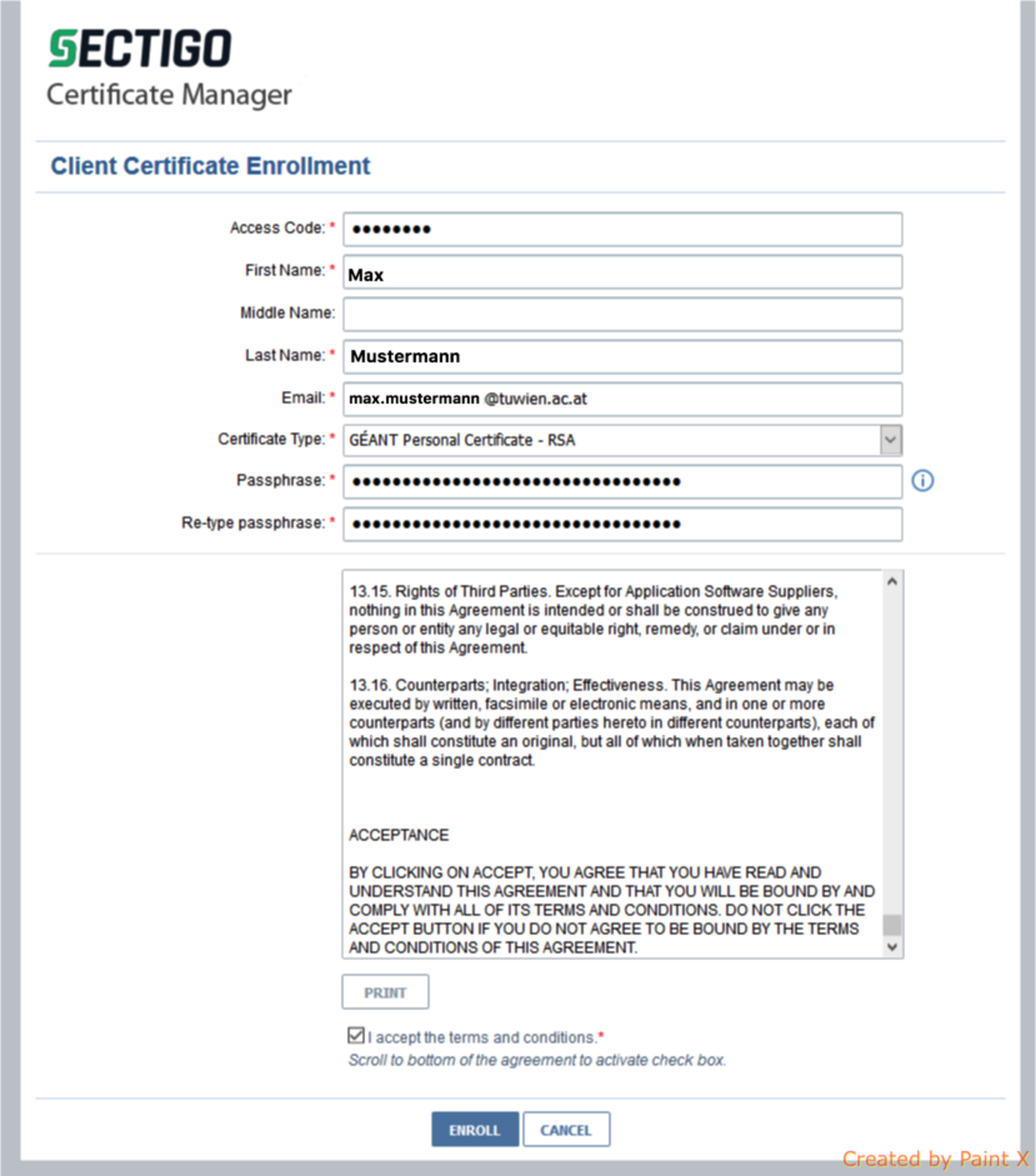 Screenshot: Client Certificate Enrollment