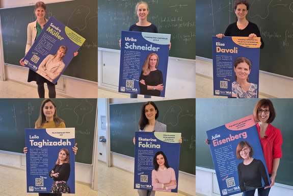Collage 6 Frauen stehend mit Plakat in der Hand