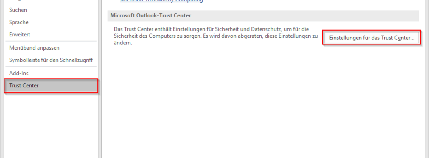 Outlook Trust Center