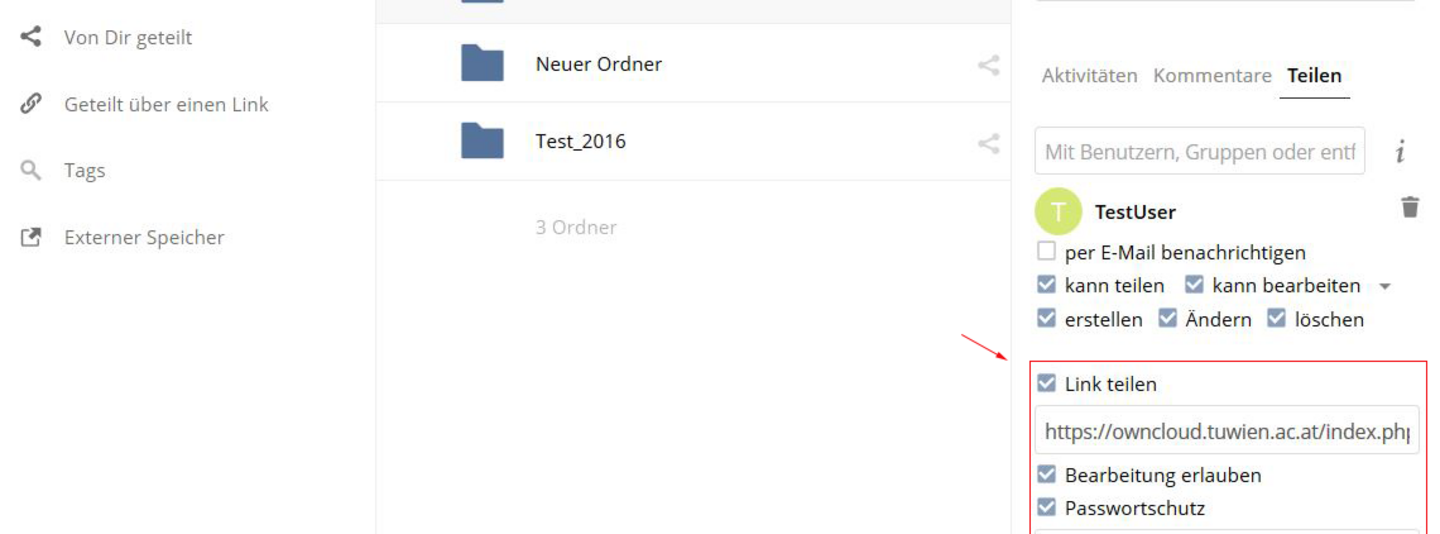 Teilen mit externen Partnern Screen: Anleitung Owncloud