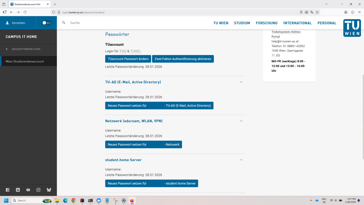 Screenshot Mein Studierendenaccount