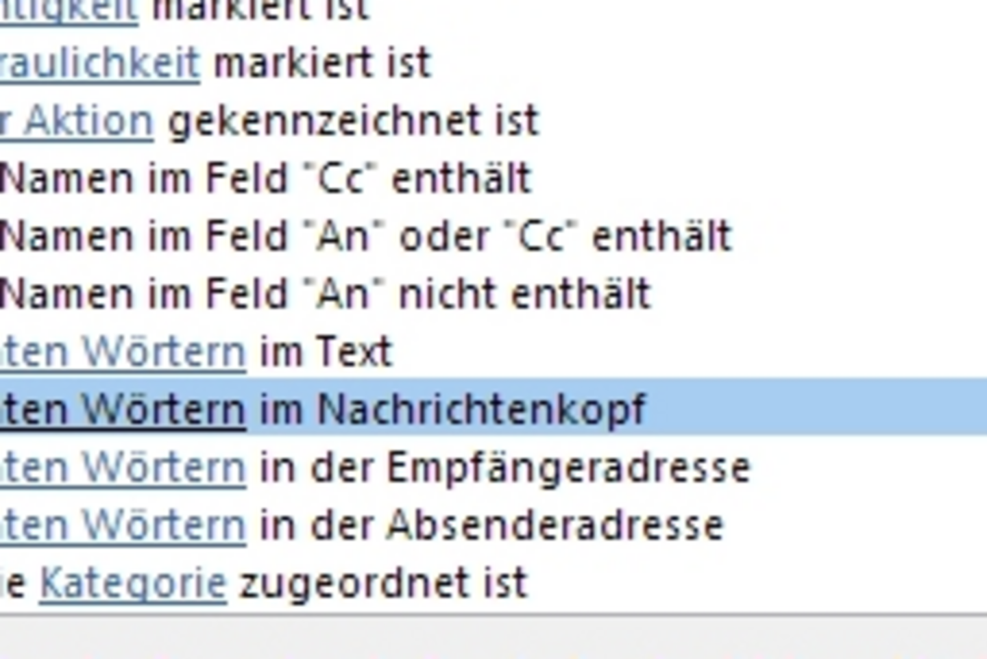 Screenshot: Setting conditions