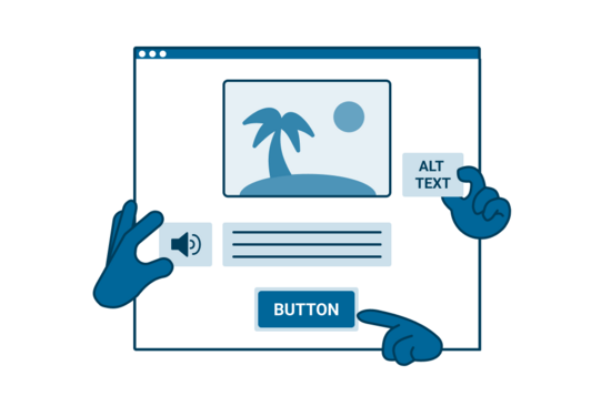 Illustration einer Website, die Maßnahmen für barrierefreies Design und gute Usability darstellt.