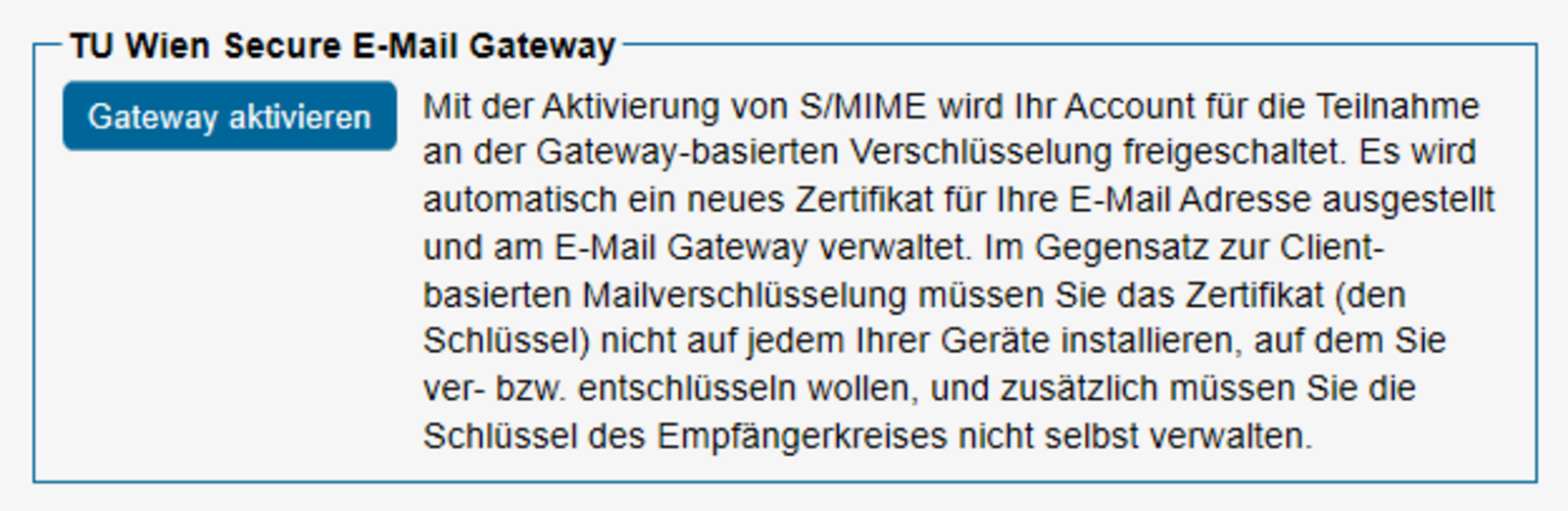 Screenshot: Gateway aktivieren