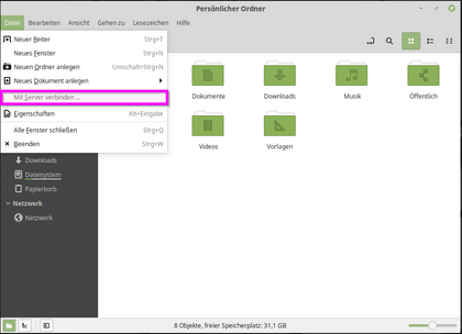 Screenshot 2 Mint Screenshot 2 Mint: Selection of "connect to server"