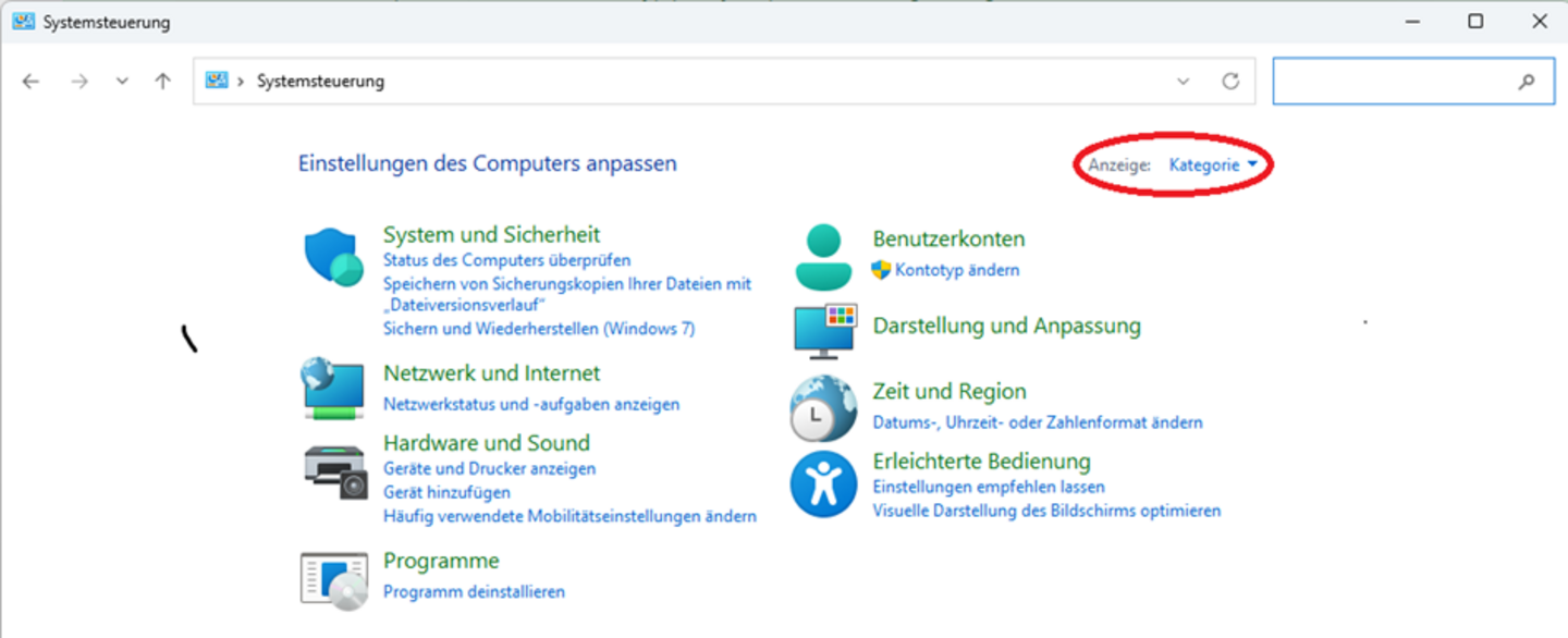 Screenshot Computereinstellungen