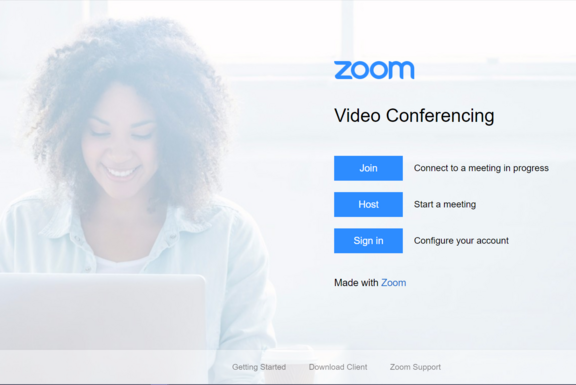 Screenshot der Zoom-Startseite im Browser