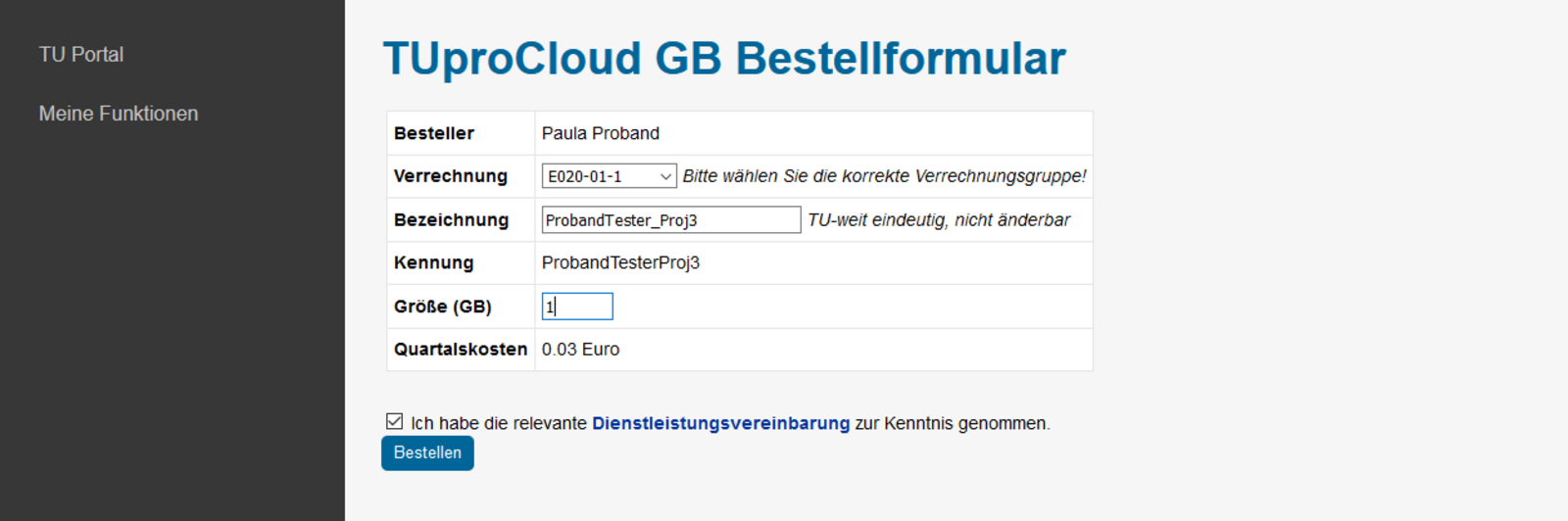 TUproCloud Bestellformular