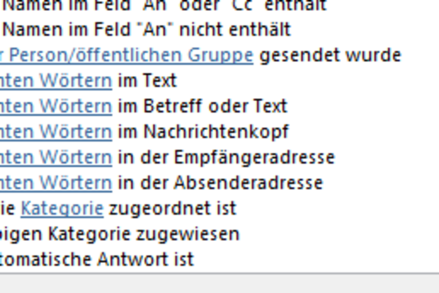 Screenshot: Select any desired conditions
