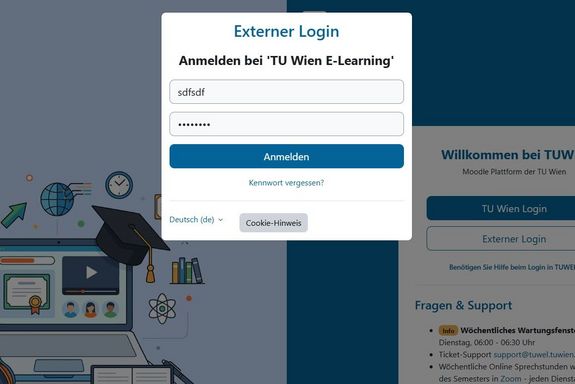 Externer Login in TUWEL (Eingabe der Zugangsdaten)