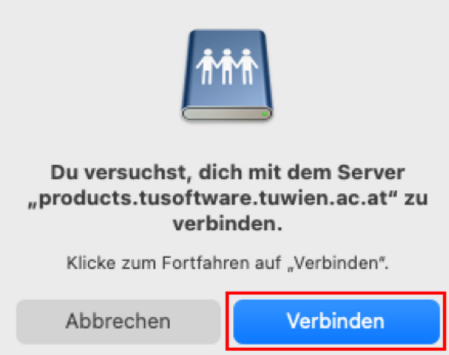 Screenshot zum im Text angeführten Anleitungsschritt "eventuell wird ein Warnhinweis angezeigt, diesen mit "Verbinden" bestätigen"