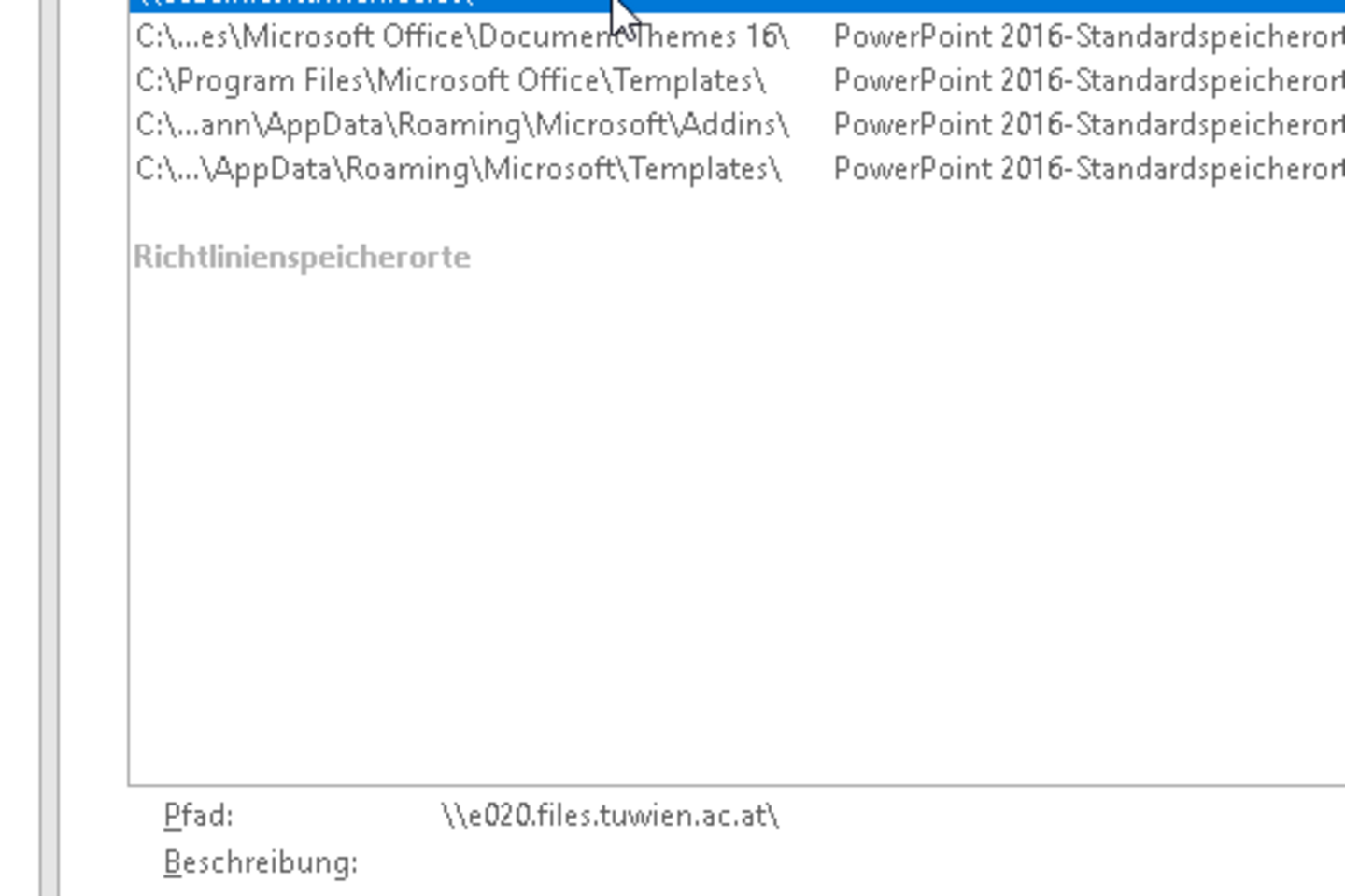 Screenshot MS PowerPoint: Display as trusted storage location Screenshot MS PowerPoint: Display as trusted storage location