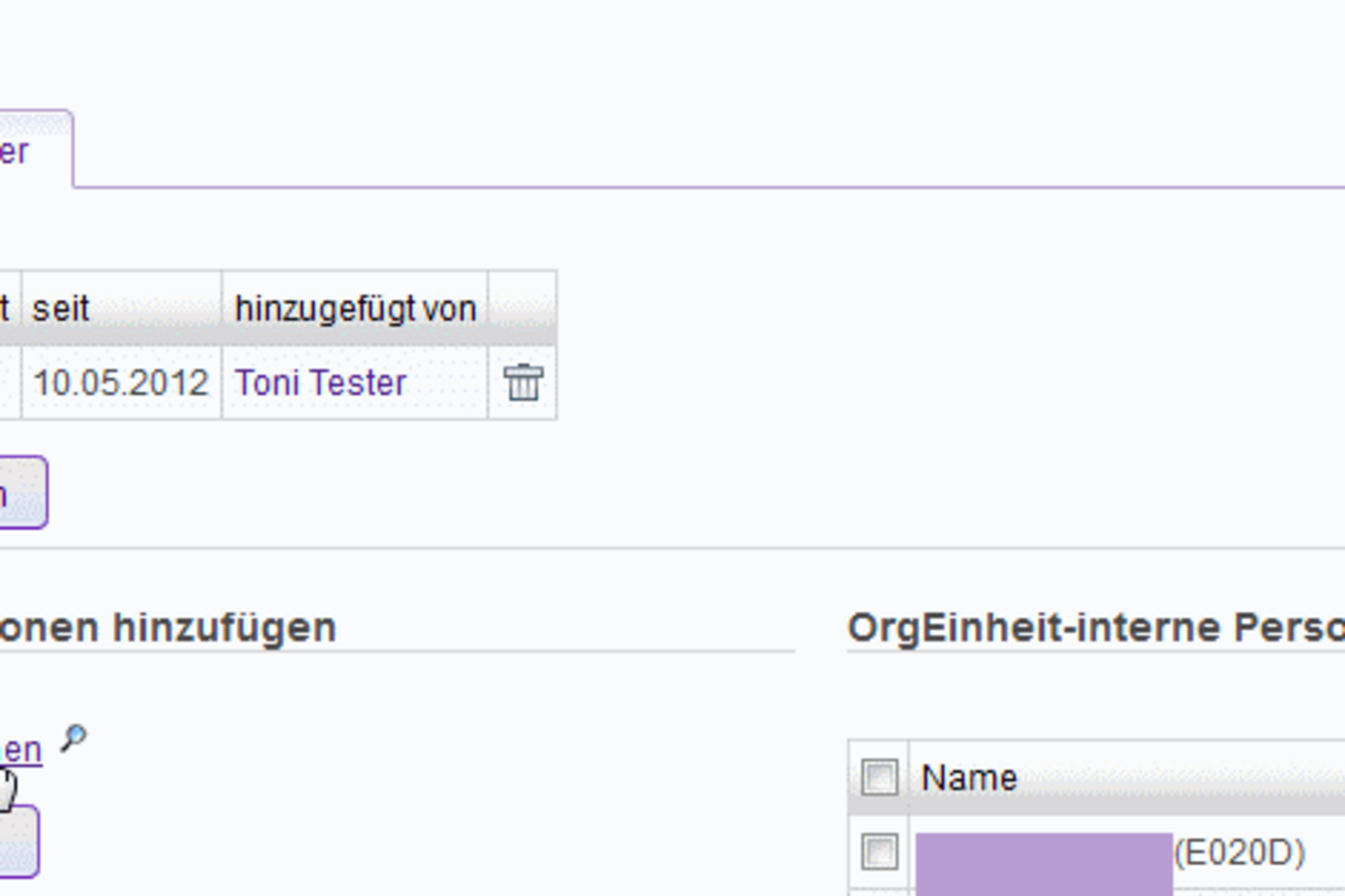 Screenshot: Search for persons from other organizational units
