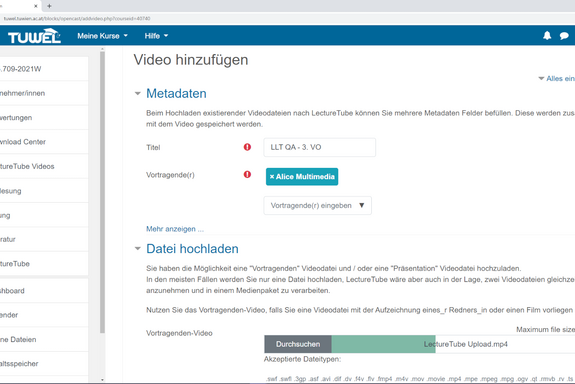 LectureTube Upload in TUWEL