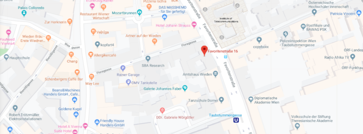 City map Favoritenstrasse 16 with the surrounding streets