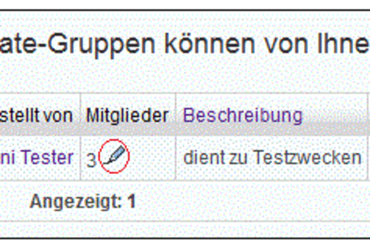 Screenshot: Changing members or deleting the group
