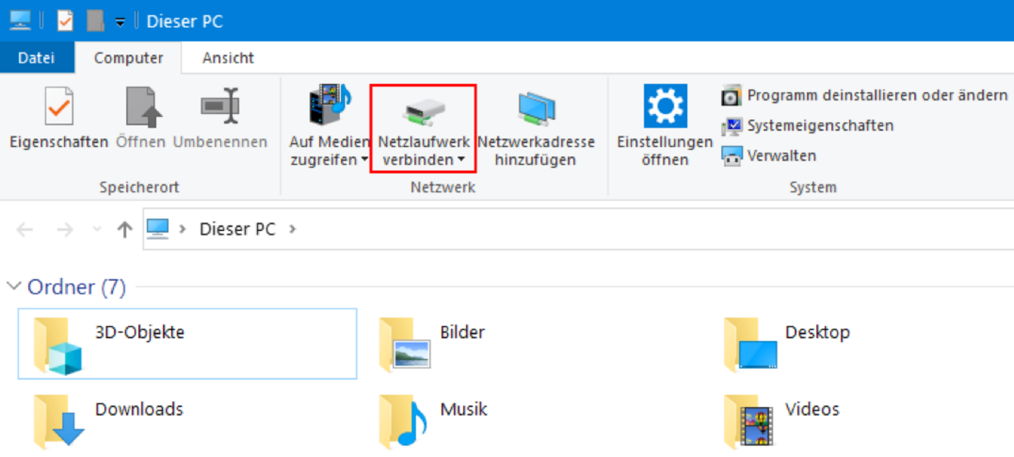 Screenshot zum im Text angeführten Anleitungsschritt "Netzlaufwerk verbinden"