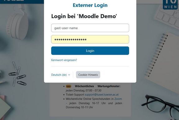Externer Login in TUWEL (Eingabe der Zugangsdaten)