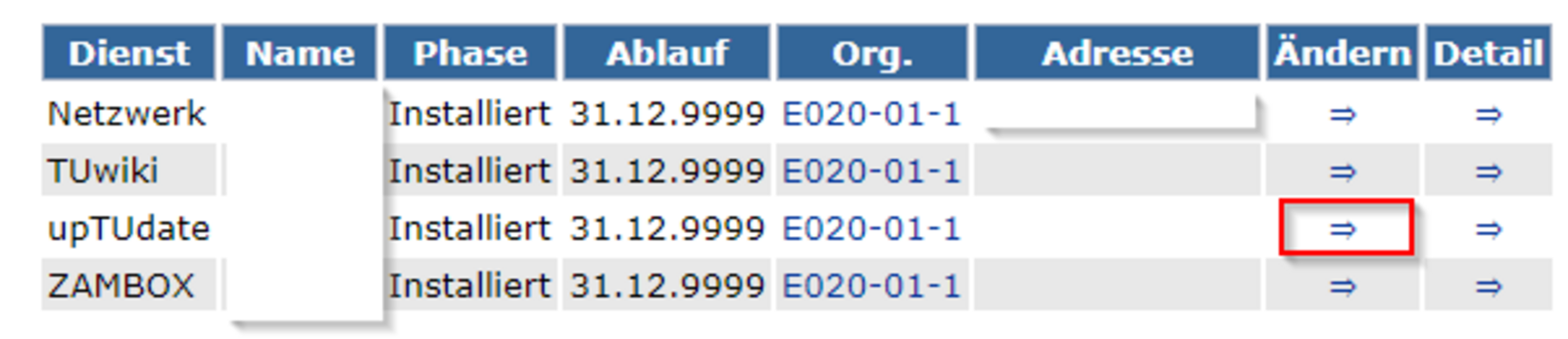 Screenshot: Ändern des upTUdate Accounts zur Aktivierung des Gateways
