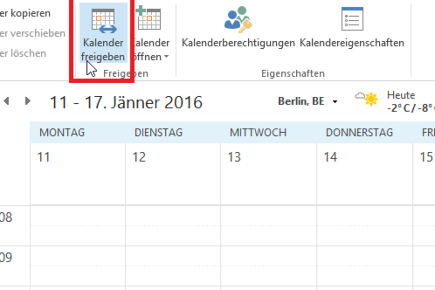 Screenshot: Share calendars with a group