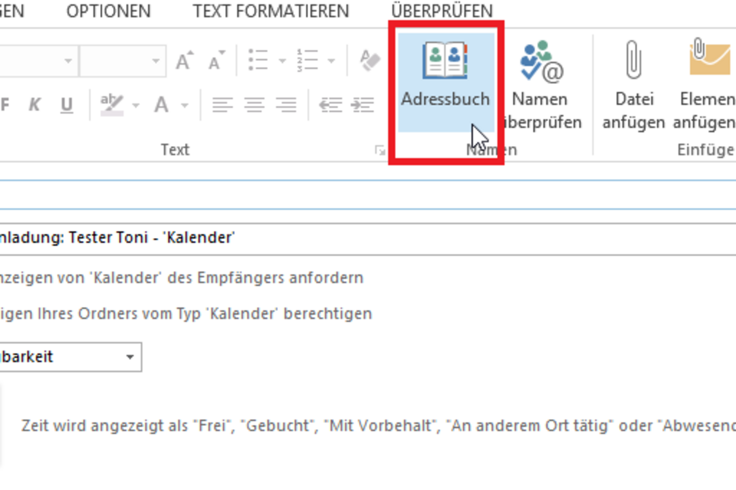 Screenshot: Open address book