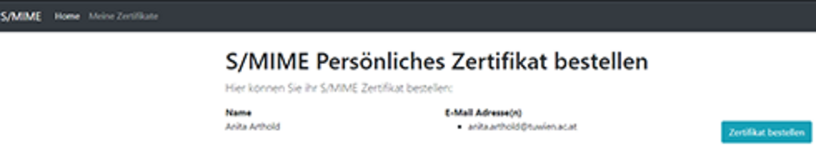 Screen Zertifikat-Beantragung