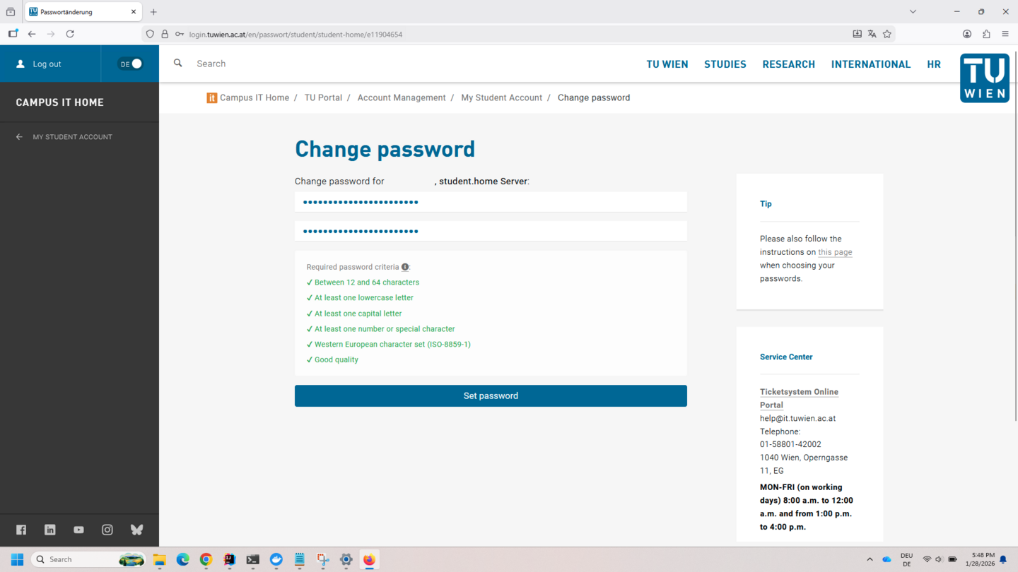 Screenshot Password change student.home