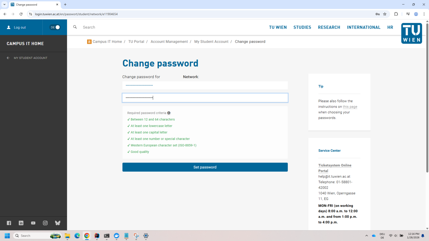 Screenshot Change network password