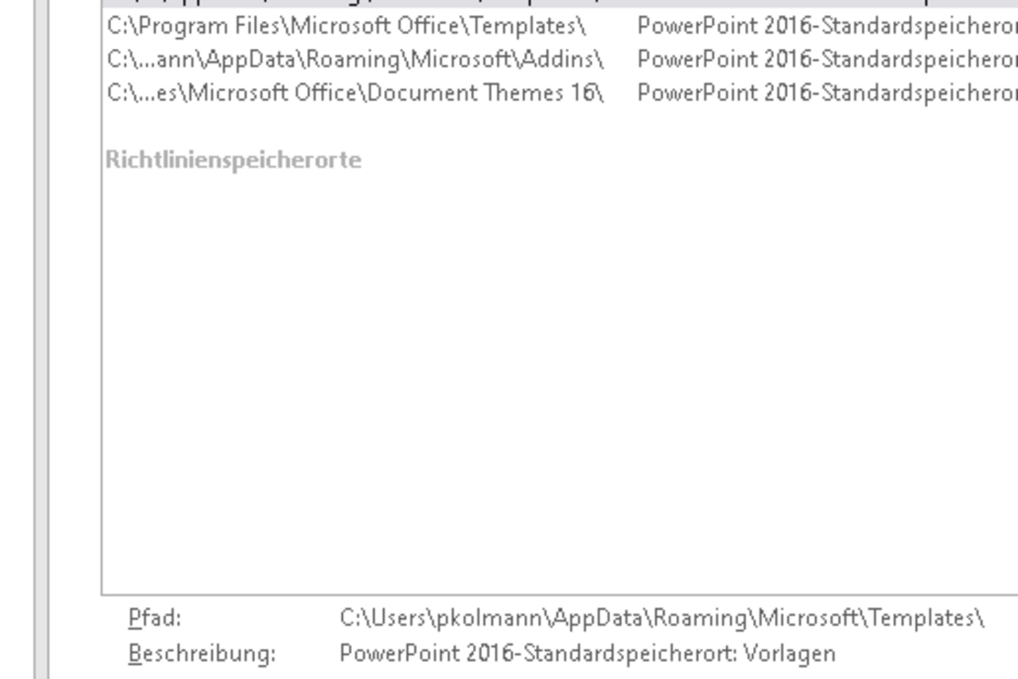 Screenshot MS PowerPoint: Allow trusted storage locations in the network Screenshot MS PowerPoint: Allow trusted storage locations in the network